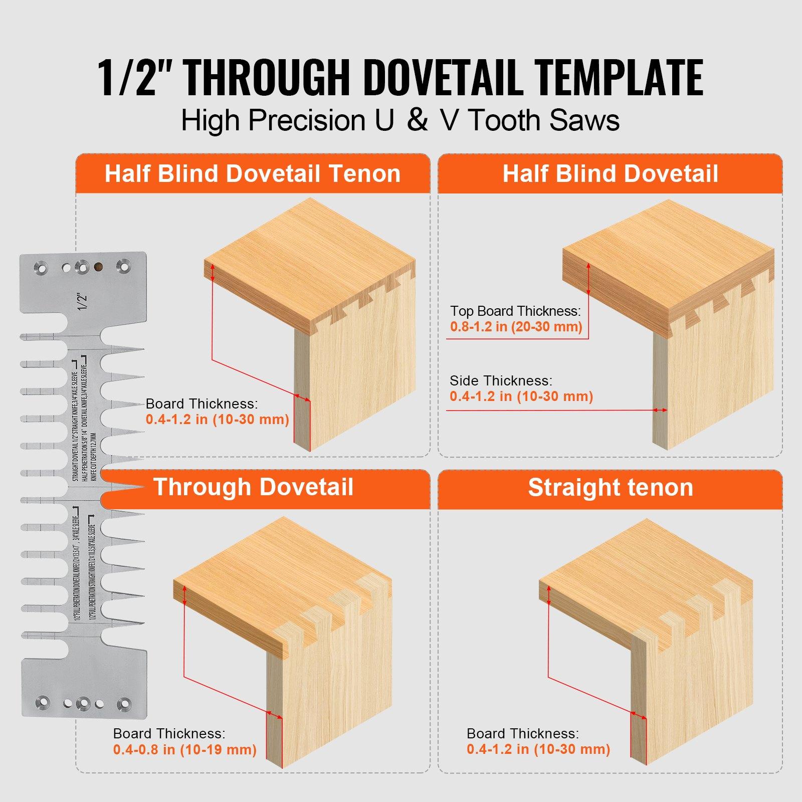 VEVOR Dovetail Jig, 12 in Width, Dove Tailing Router Jigs with 4 Router Bits & 3 Templates, Precise Alignment Dove Tail Jig, Mortise and Tenon Woodworking Tools for Furniture & Wood Cabinet Making