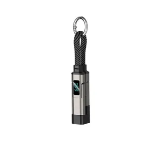 4 in 1 Short Type C Keychain Lanyard Data Cables with LED Display,Braided PD Fast Charging Cord for iPhone 17,Samsung Galaxy A17