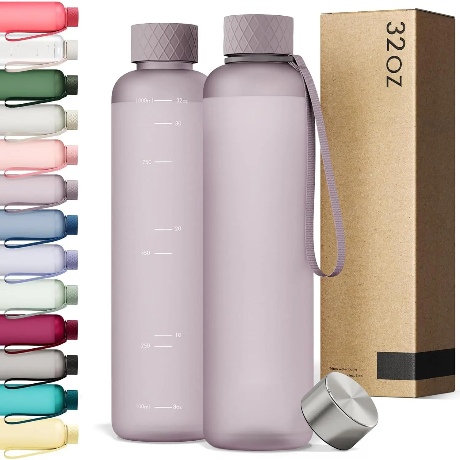 Slim Water Bottle 32oz [Lightweight & Shatterproof] - Reusable Tritan Water Bottle - Leak Proof Bottle  Women & Men - No Spill - Dishwasher Safe Water Bottle BPA Free
