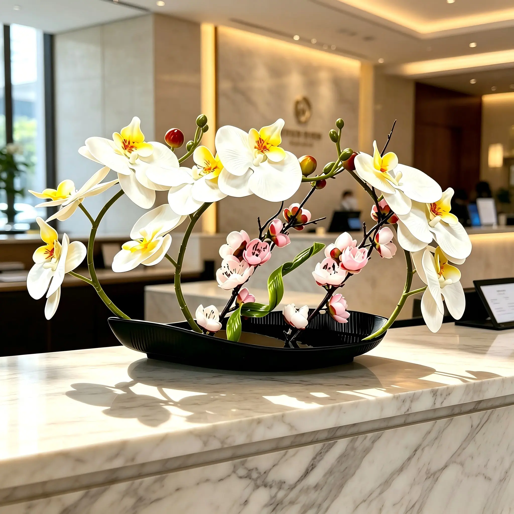 15.75in / 40cm Real Touch Soft Texture Phalaenopsis Bonsai, Artificial Potted Plant, Faux Flower Plants, UV Resistant Butterfly Orchid, Modern Aesthetic Home Decor Stylish Desktop Ornament