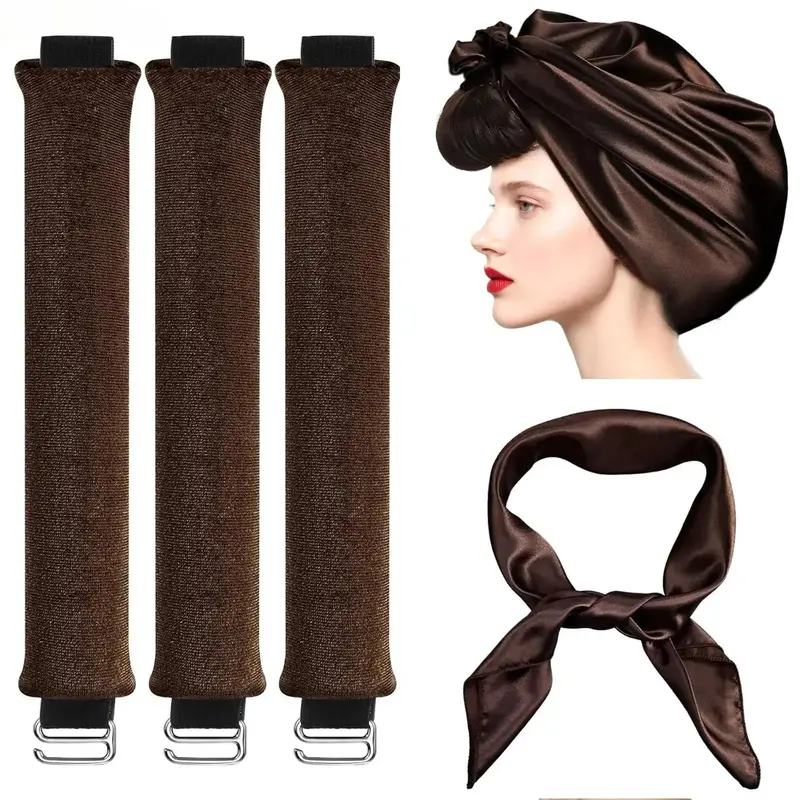 4-in-1 velvet heatless curler set with silk scrunchie. Overnight hair rollers for medium & long hair, create gorgeous big curls gently without heat damage.