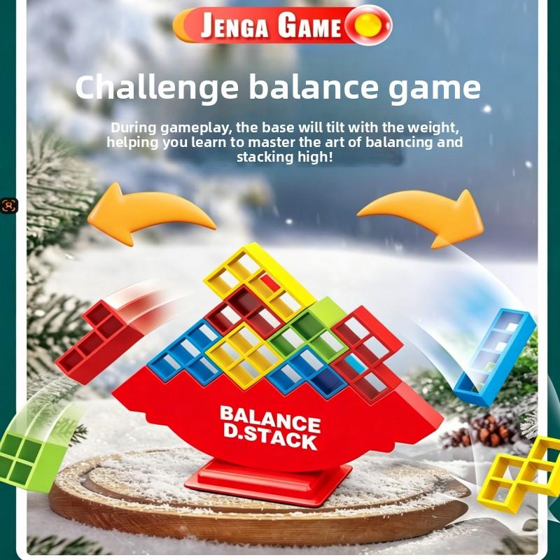 Balance Stacking Game, 64 Pcs Large Size Tetra Tower Stack Blocks, Family Board Game for Kids & Adults, Fun Party Favors for Birthday Christmas Halloween, Educational Toy to Improve Balance & Strategic Thinking, Durable Plastic Stacking Tower