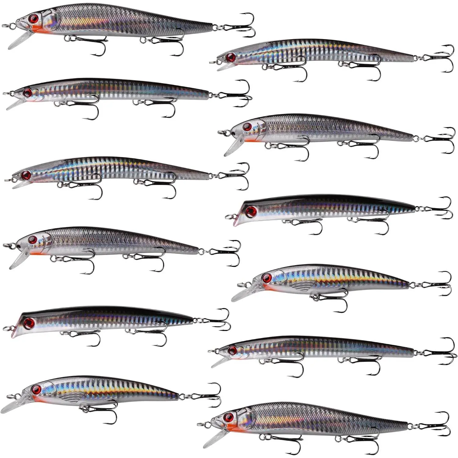 Saltwater Fishing Lure Kit Surf Fishing Popper Minnow Lures Jerkbait Hard Bait Poppers Lure  Striped Plugs Diving Inshore Offshore Ocen Fishing Mackerel Tarpon Barracuda 6PCS/12PCS