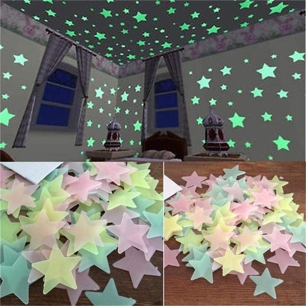 2PCS Glow in The Dark Luminous Stars Fluorescent Reusable Plastic Wall Stickers and Murals or Ceiling Stars Fluorescent Luminous Decal Stickers for Home Décor Accents