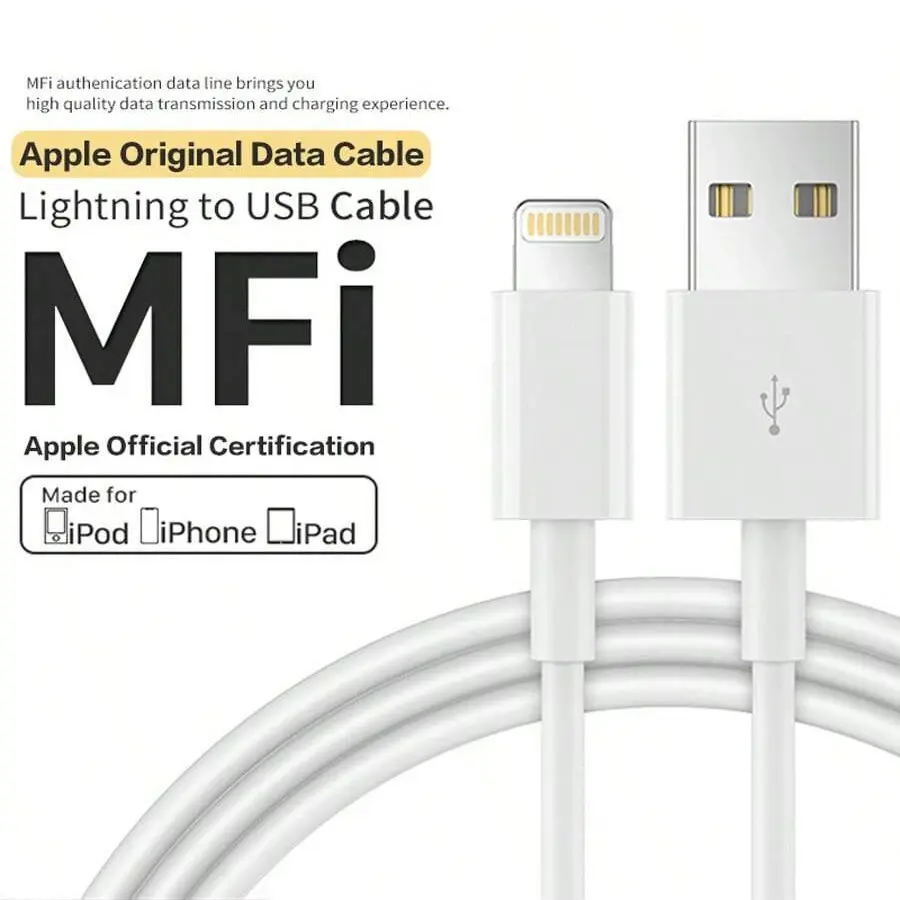 Official Apple MFi-certified Lightning to USB original fast charging data cable, 2.4A, compatible with iPhone 14 Pro Max/13 Plus/12/12 Pro/12 Max/12 Mini/11/11 Pro/XS/Max/X R/X/8/8 Plus/iPad, MFi-certified data charging cable