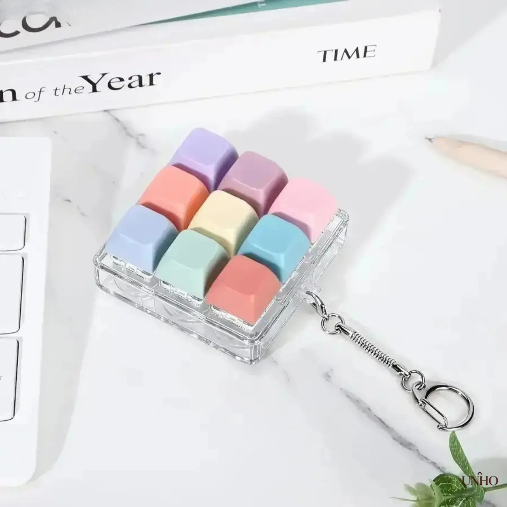 Keyboard‑Style Fidget Clicker Keychain, Colorful Silent Sensory Button Toy For Teens & Adults, Portable Stress‑Relief Focus Gadget For Office Gaming Study Travel And Daily EDC
