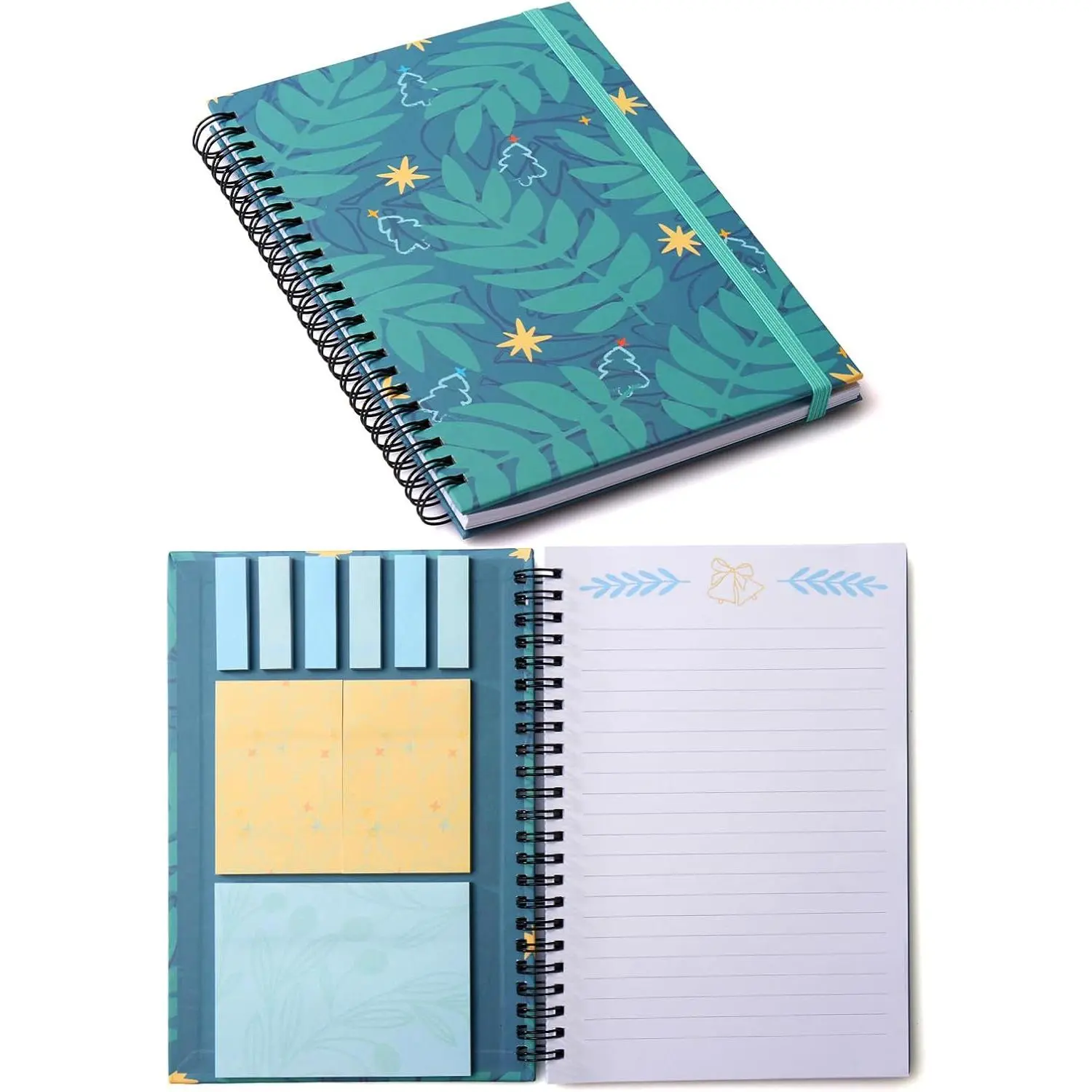 A5 Spiral Sticky Notebook,with 9 pads of decorated sticky notes and a handy notebook,for  study;Note Pads Teacher Appreciation  Writing Memo Pads School Office Supplies and Daily Life Organization (Blues)