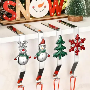 Set of 4 Weighted Christmas Stocking Holders for Mantle Fireplace, Colorful Stocking Hooks for Xmas Decoration