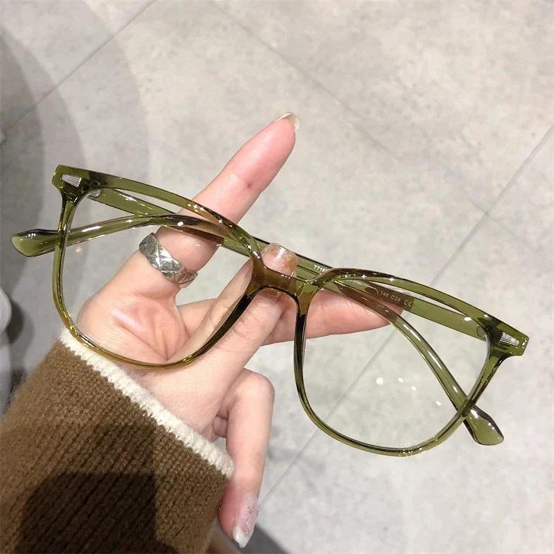 Anti Blue Light Ladies Square Myopia Glasses Ultralight Clear Transparent Computer Nearsighted Eyeglasses with Diopter 0 To -4.0