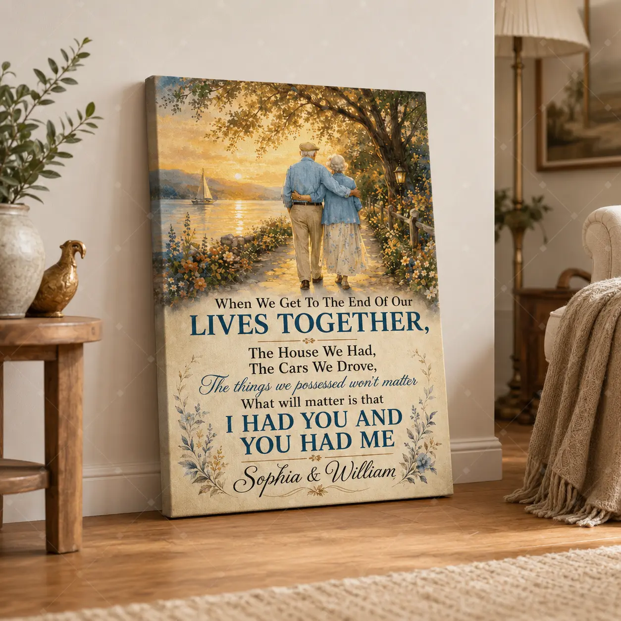 Personalized Couple Quote Canvas Wall Art, Romantic Love Poster, Vintage Lake Sunset Wall Decor, Anniversary Gift for Husband Wife, Meaningful Family Home Artwork, Unframed Canvas Poster or Framed Canvas ,wall decor,poster.