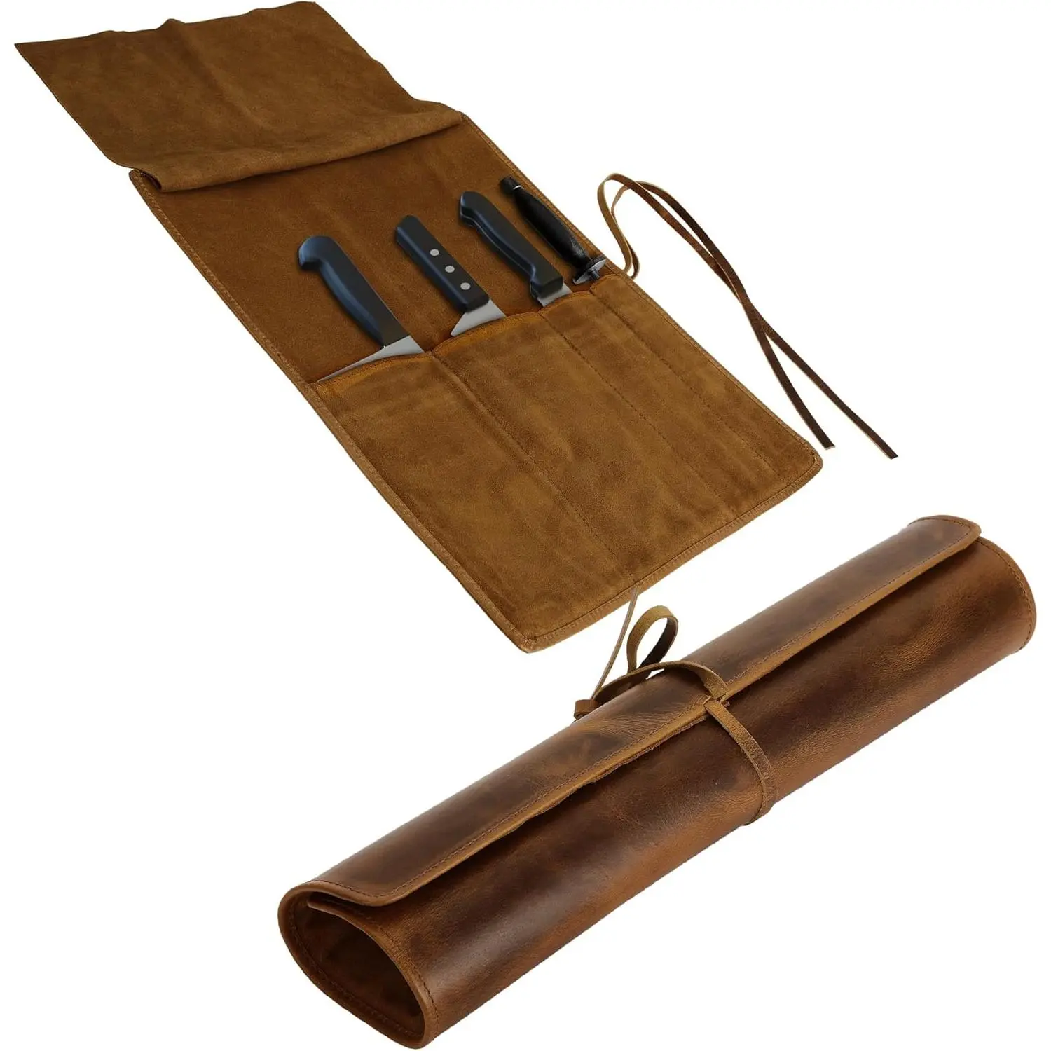 Leather Knife Storage Bag, Professional Chef Knife Bag, Durable Knife Holder, Chef and Cooking Tool Carrying Storage, Portable Knife Case - 4 Slots