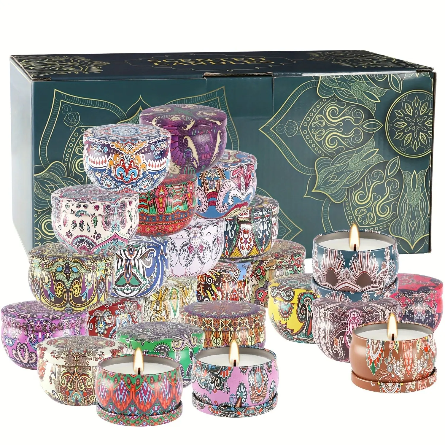 24 Pack Scented Candles Gift Set, Natural Soy Wax, Aromatherapy Portable Tin, Long-Lasting Soot-Free, Luxury Gift for Women