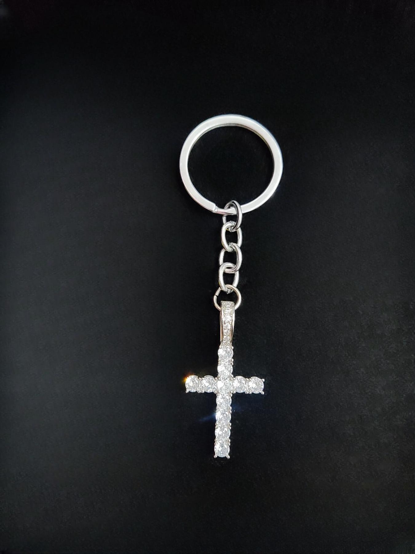 Rhinestone Decorated Cross Pendant Necklace Keychain Ring, 1 Count/1 Set  Street Style Jewelry Set for Party, Daily Decor, Trendy All-match & Exquisite Jewelry for Birthday Gift