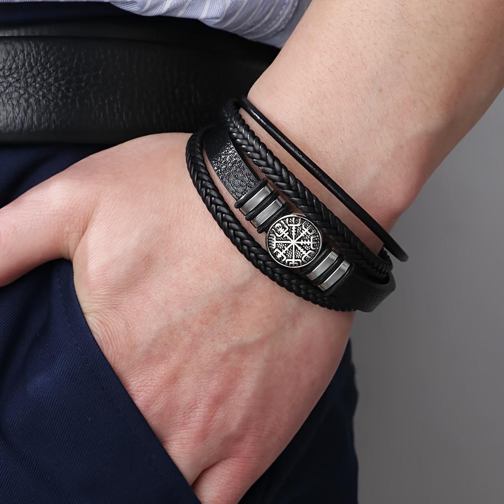 Fashionable Punk Multi-Layer Men's Bracelet, Trendy Compass Bracelet, Braided Rope Bracelet