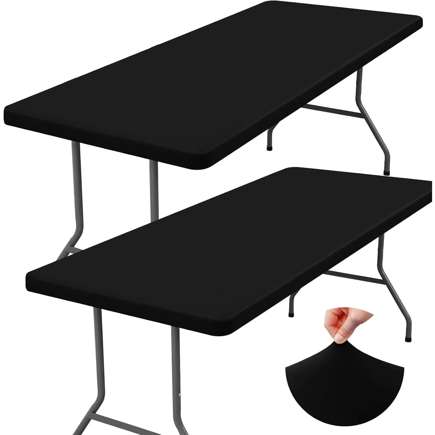 2 Pack Spandex 6FT Table Cloth, Elastic Fitted Picnic Table Cover| Windproof Stretch Tablecloths, Waterproof Washable Picnic Table Cover for Dining, Camping, Outdoor (Black, 30"x72")