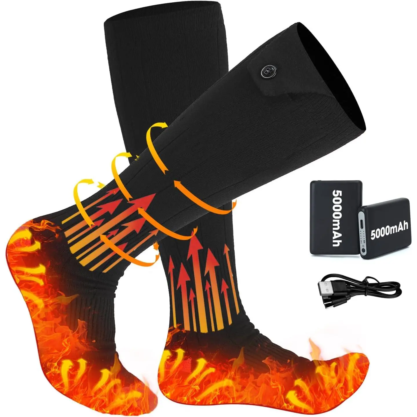 Heated Socks for Men Women Warm Thermal 5V 5000mAh Unisex Electric Rechargeable Battery Powered Heat Socks with 4 Heating Levels Winter Outdoor Camping Motorcycle Skiing Foot Warmer