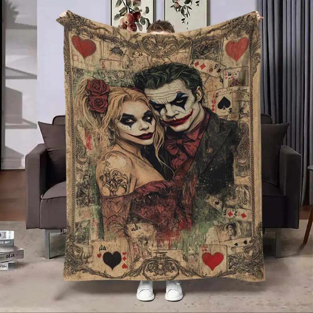 Clown Inspired Joker Style Printed Flannel Blanket, Soft Cozy Lightweight Throw for Adult Blanket Kids Blanket, Warm Sofa Bed Travel Camping Picnic Car Office Home Decor Blanket, All Season Gift Birthday Halloween Christmas