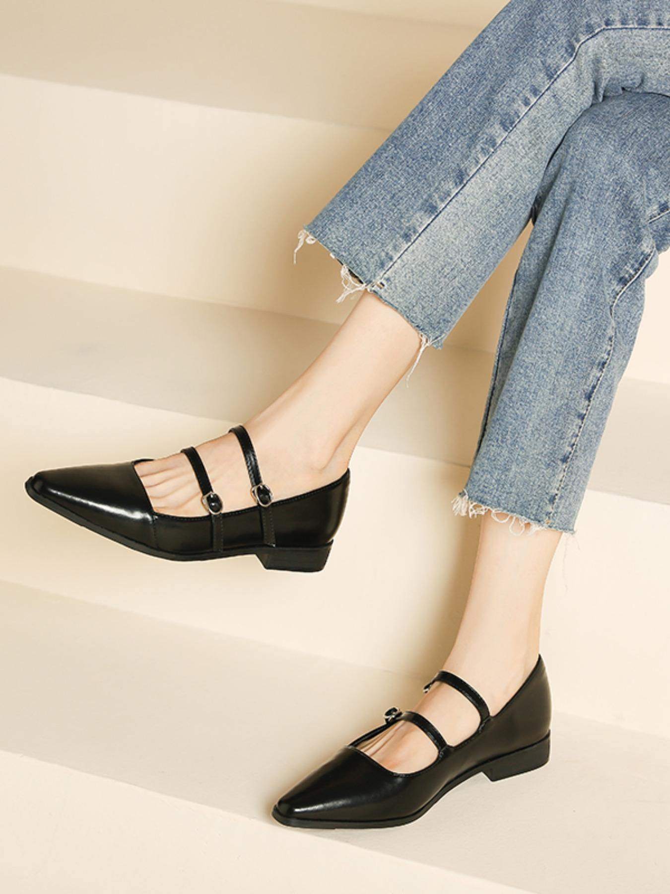 Retro English Style Mary Jane Shoes for Women, Square Toe Casual Buckle Flat Shoes for Commuting, PU Leather Trendy Footwear, Daily Wear Shoes