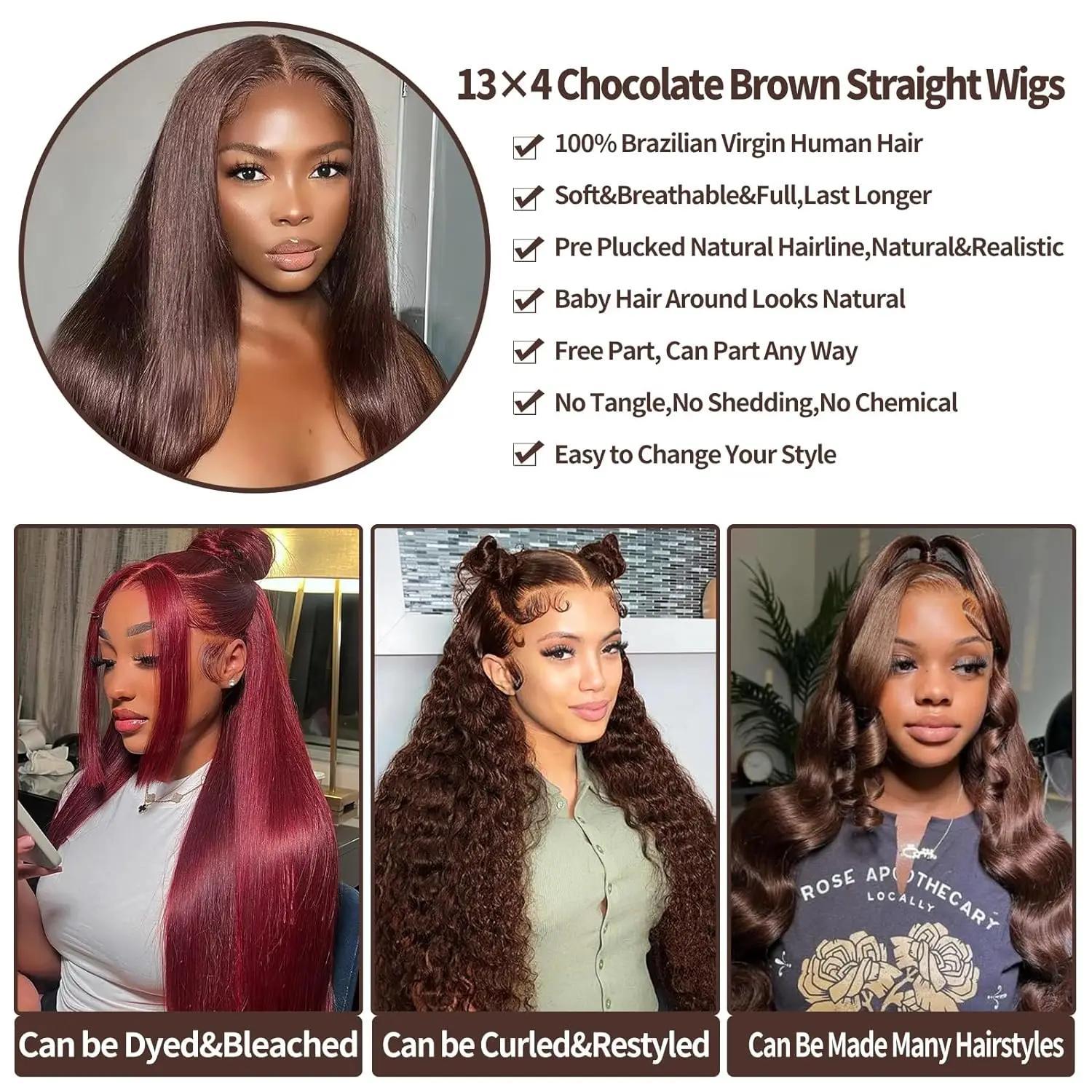 Bling Hair Chocolate Brown 13X6 13x4 Straight Lace Front Human Hair Wigs For Women PrePlucked With Baby Hair Brazilian Remy Hair #TikTokShopHolidayHaul