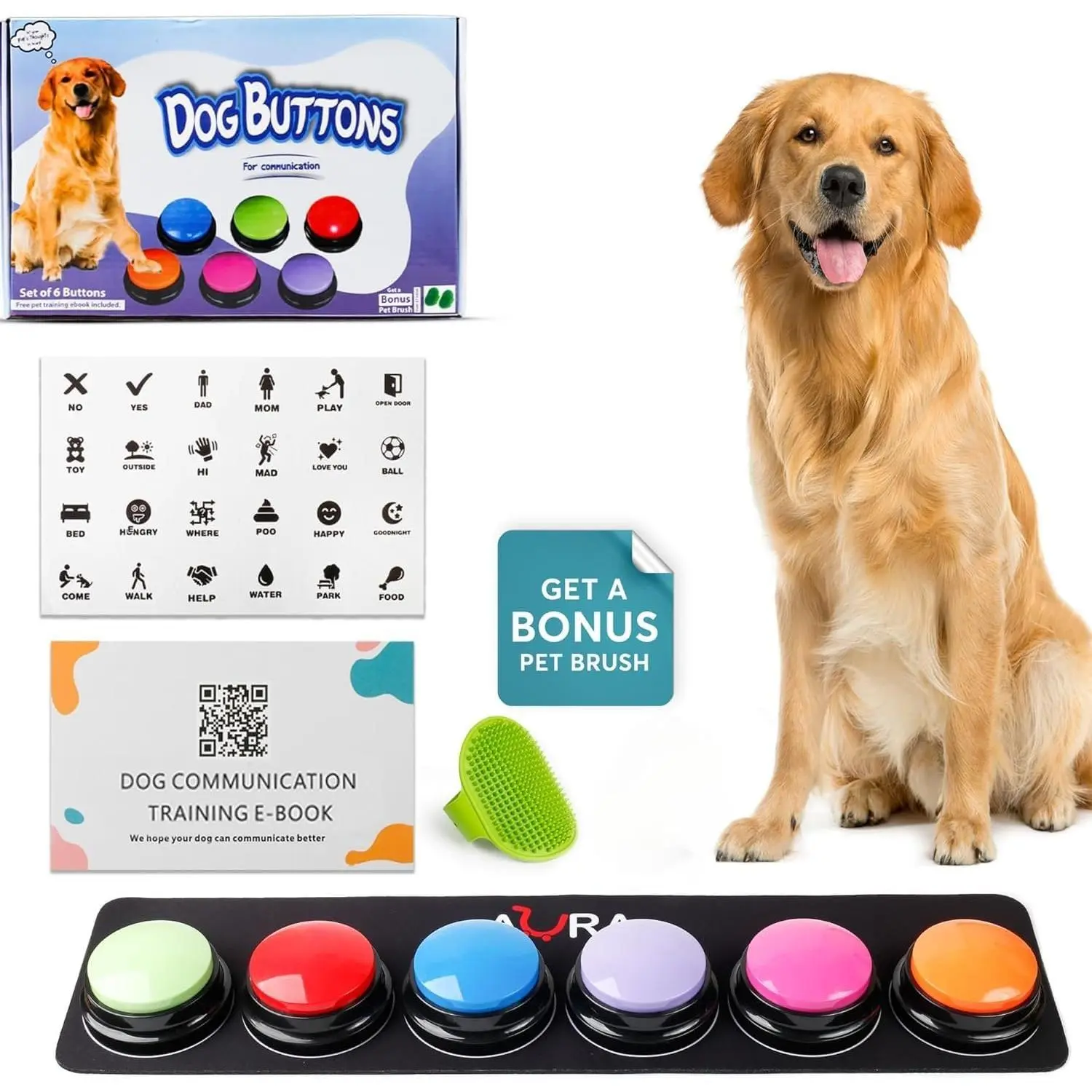 Talking Buttons for Communication - 6 Recordable  Buttons with Anti-Slip Mat,  Stickers,  Guide & Video |  Communication Buttons for Potty , Daily Needs & Behavior