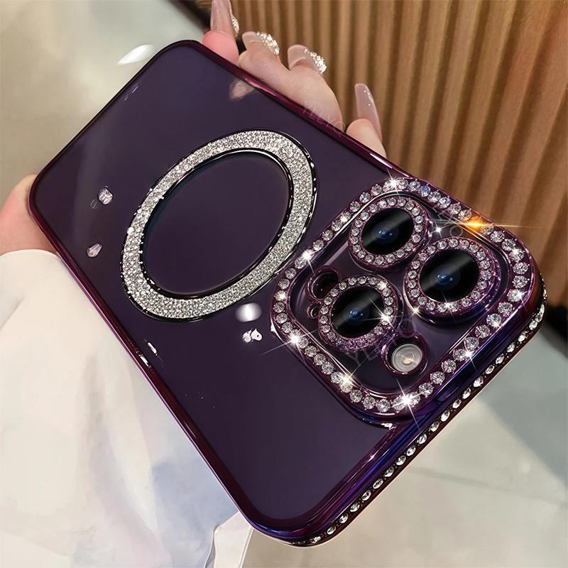 Sparkling Rhinestone Magnetic Phone Case for iPhone 17 Air/16/15/14/13/12/11 Plus/Pro/Max, Anti-Drop Shockproof Protection Fashion Phone Cover for Women