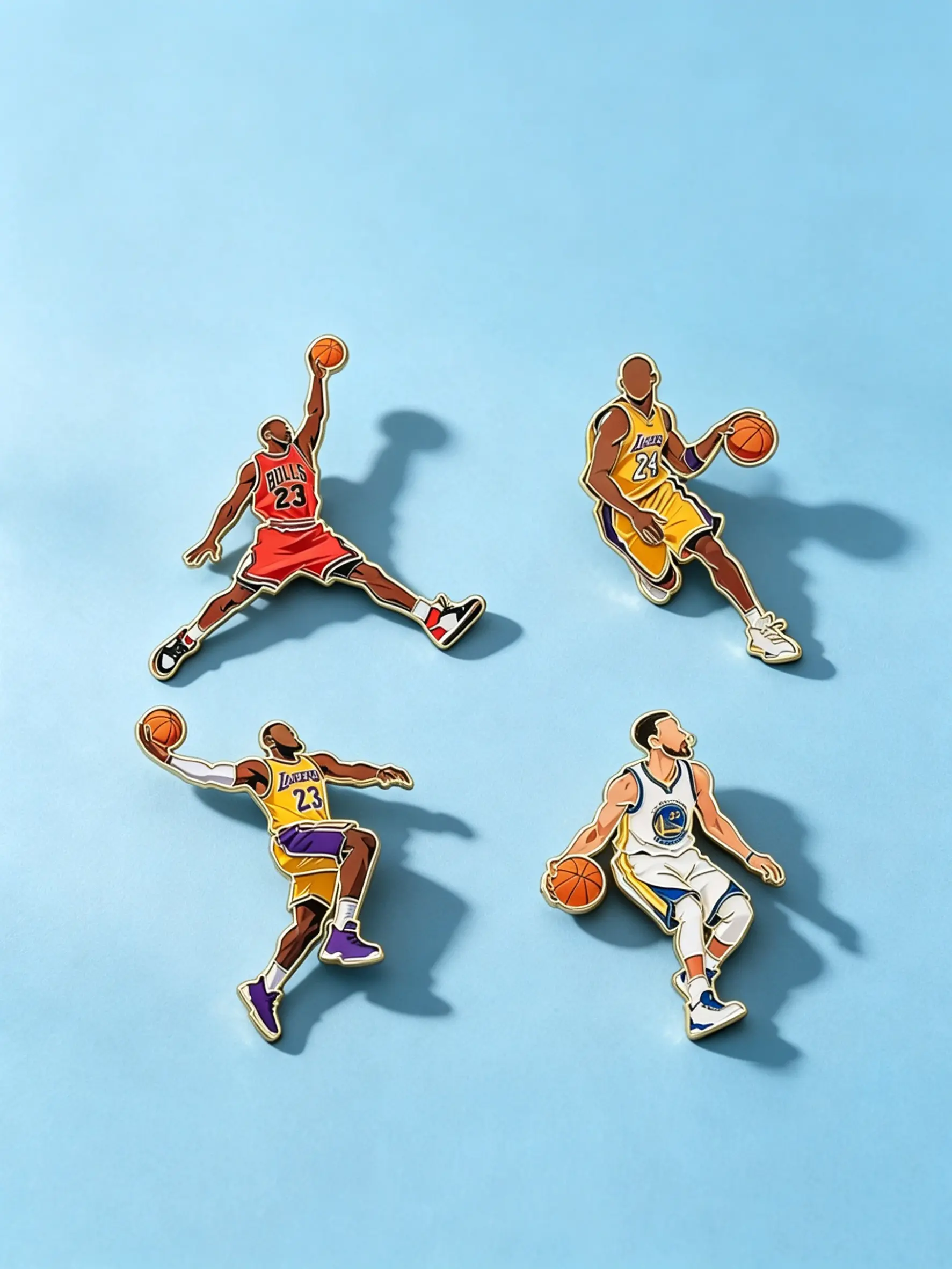Four piece set of basketball enamel brooches, cool stars, professional athletes, necklaces, backpacks, badges, party jewelry, fan gifts
