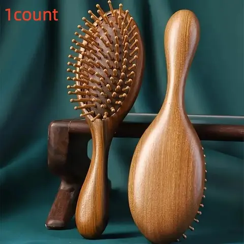 Sandalwood Paddle Hairbrush, 1 Count Anti-static Wooden Scalp Massage Comb, Home Detangling Tool, Hair Care Tools, Essential Brush, 104 Ball-shaped Teeth for Gently Detangling Hair