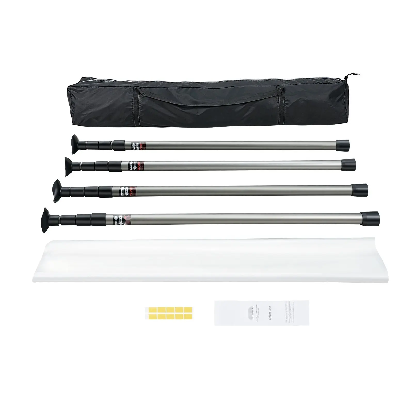 Dust Barrier Poles Set With Carry Bag, 10 Ft Poles Including 4 Telescoping Sections, And 32.8 x 13.12 Ft Plastic Film Sheeting, Ideal For Interior Decoration, Painting Projects, Jobsite Dust Control, And Remodeling