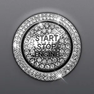 Engine Stop Decoration Ring Sticker, Push Start Button Sparkling Rhinestone Start Button Cover for Women, Sparkling  Stickers  Bling  Accessories (White)