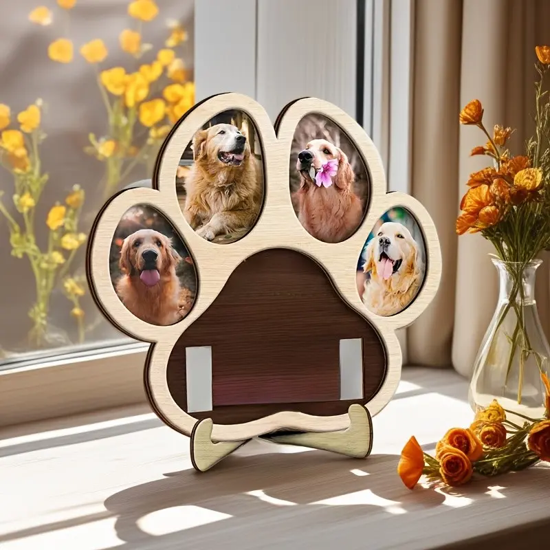DIY Creative Pet Keepsake Photo Frame, Pet Memorial Picture Frame with Collar Slot, Desktop Ornament for Dogs & Cats, Unique Gift for Pet Lovers