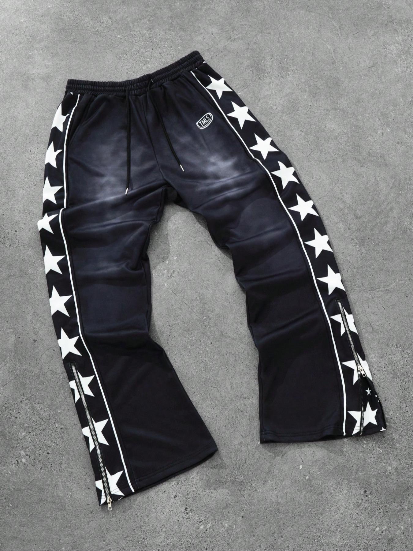 Men's Star & Letter Print Drawstring Waist Printed Sweatpants, Casual Comfy Loose Jogger Pants for Daily Wear, Fashion Men's Bottoms for All Seasons, Casual Sports Trousers, Baggy Jogging Pants, Casual Athletic Jogging Pants