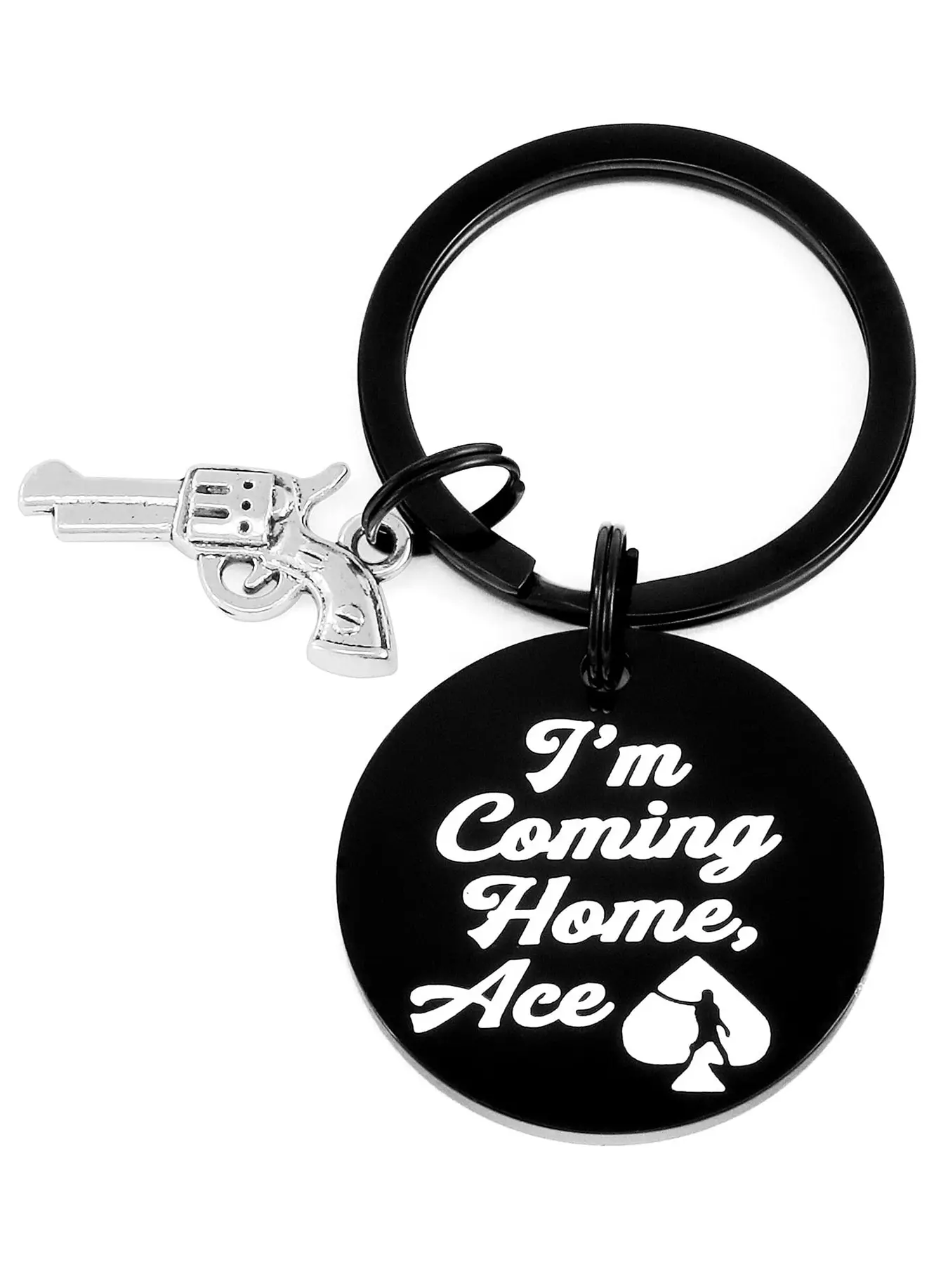 Vintage Revolver Keychain, Contrast Engraved Text Pattern, Cool Dark Style, Gift for Gamers, Film Lovers, Shooting Enthusiasts