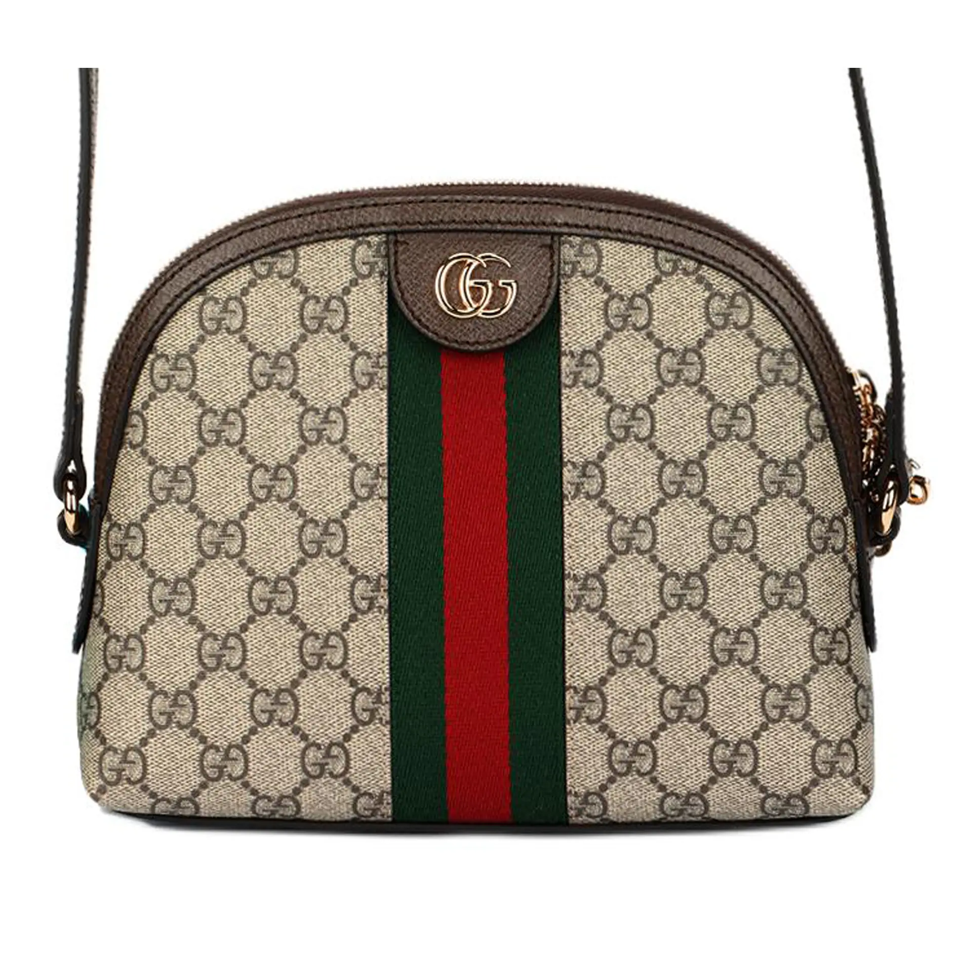 Gucci Ophidia Small Crossbody Bag for Women – Vintage GG Canvas and Leather with Gold Logo, Ebony and Brown