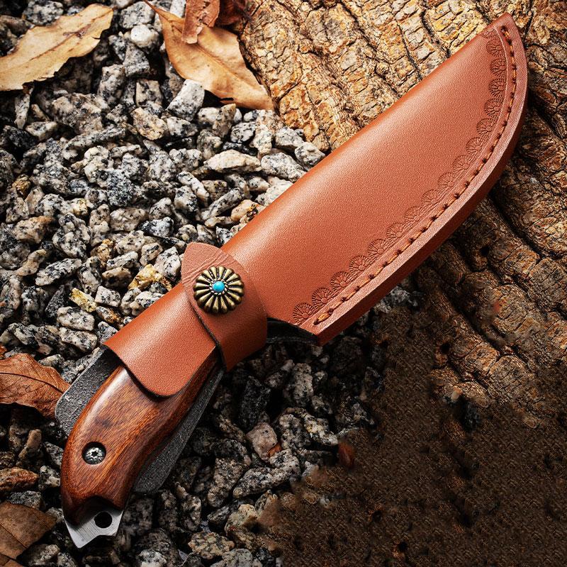 Damascus Pattern Stainless Steel Knife, Outdoor Knife with Sheath, Multifunctional Knife for Outdoor Camping, Picnic, Kitchen Knife