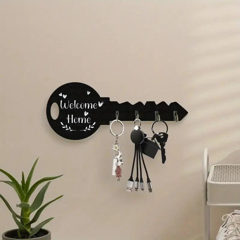 4pcs Retro Decorative Wooden Key-Shaped Wall Hooks, Rust-Resistant Compact Wall-Mounted Organizers for Living Room, Entryway, Ideal Housewarming & Holiday Farmhouse Home Decor