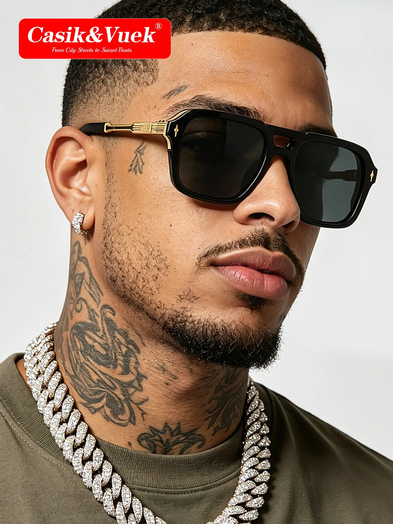 Casik&vuek Square Full Frame Unisex Sunglasses Vu400, Bold Square Shades, Sporty Tr90 Material, Decorative Lens, All Seasons, Outdoor Hiking Driving Glasses