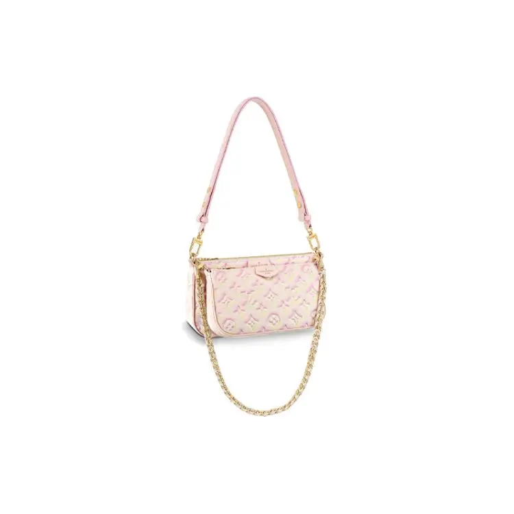 Louis Vuitton Multi Pochette Accessoires Handbag for Women – Celestial Collection, Detachable Adjustable Chain Strap, Leather, Five-in-One Crossbody Tote in Pink
