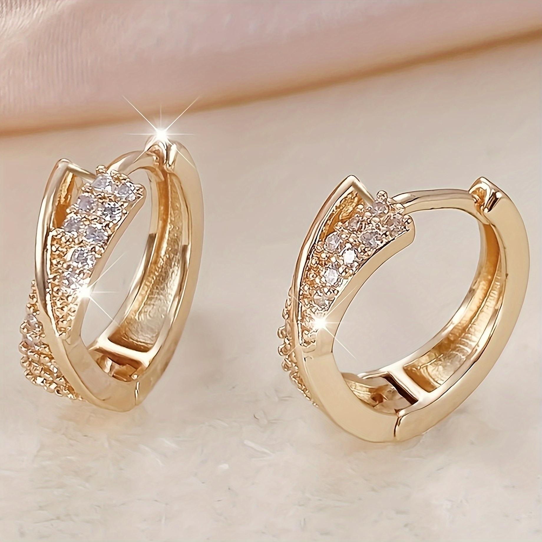 1 Pair of Elegant Copper-Inlaid Synthetic Synthetic Zirconia Hoop Earrings, Exquisite and Compact Luxury Design, Suitable for Women's Parties, Banquets, or Daily Gifting