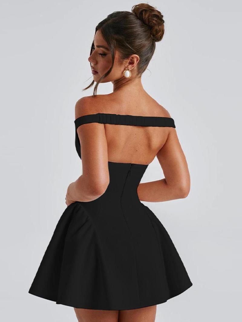 Women's Plain Off The Shoulder Dress, Elegant Classy Flattering Sexy Fashion Zipper Back Short Dress for Party Club Dating Wear, Women Dress for Summer