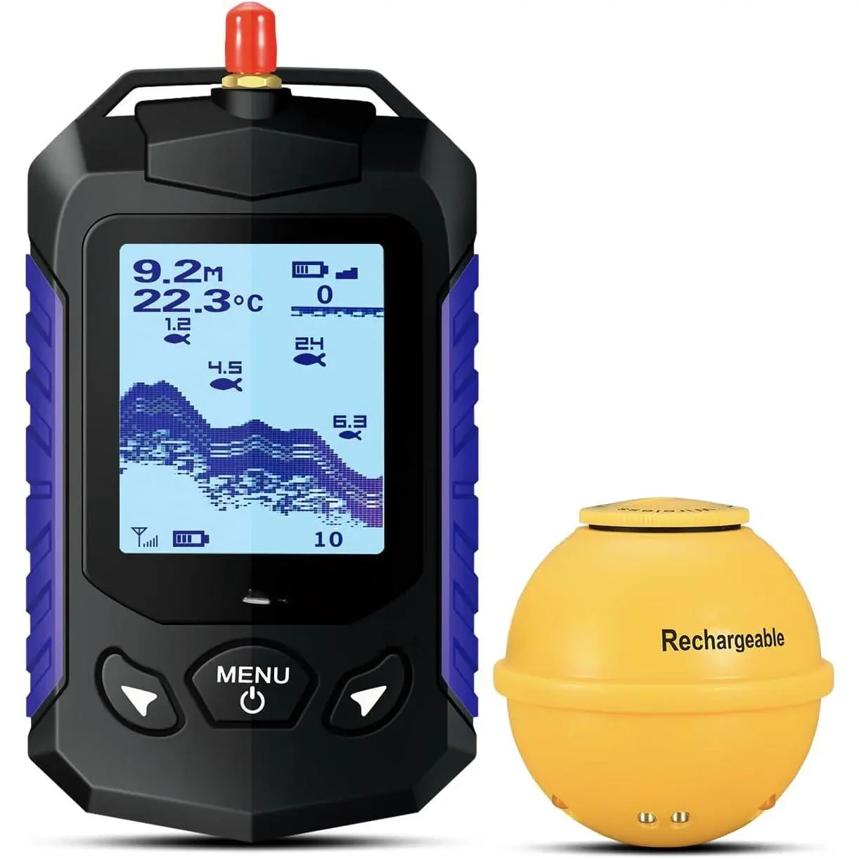 Handheld Portable Fish Depth Finders Castable Kayak Sonar Fish Finder Compact  Boat Fishfinder Lightweight for Shore Lake Ice Fishing FF168-WLA