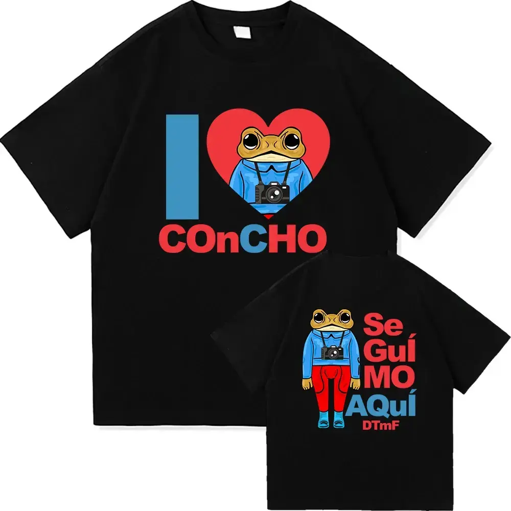 Women's Solid Short-Sleeve Round Neck Streetwear T-Shirt - 2025 Unisex Singer New Album Tee with "DTMF Debi Tirar Mas Fotos" Frog Graphic, Breathable Fabric, Ideal for Music Fans, Daily Wear