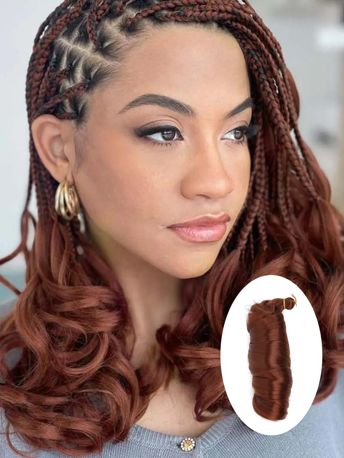 14-inch pre-stretched French curl crochet hair extensions featuring a wavy spiral style; made from synthetic fiber and designed for women, suitable for daily wear.
