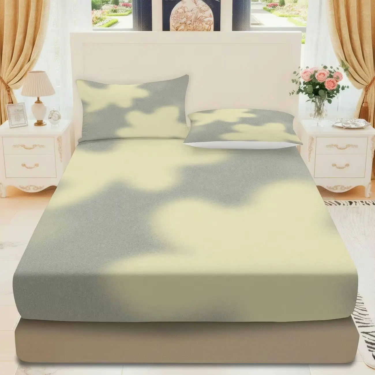 Spring Floral Bed Sheet Set, 3-Piece Comforter Cover & Pillowcases, Soft Breathable Mattress Protector, No Core Design