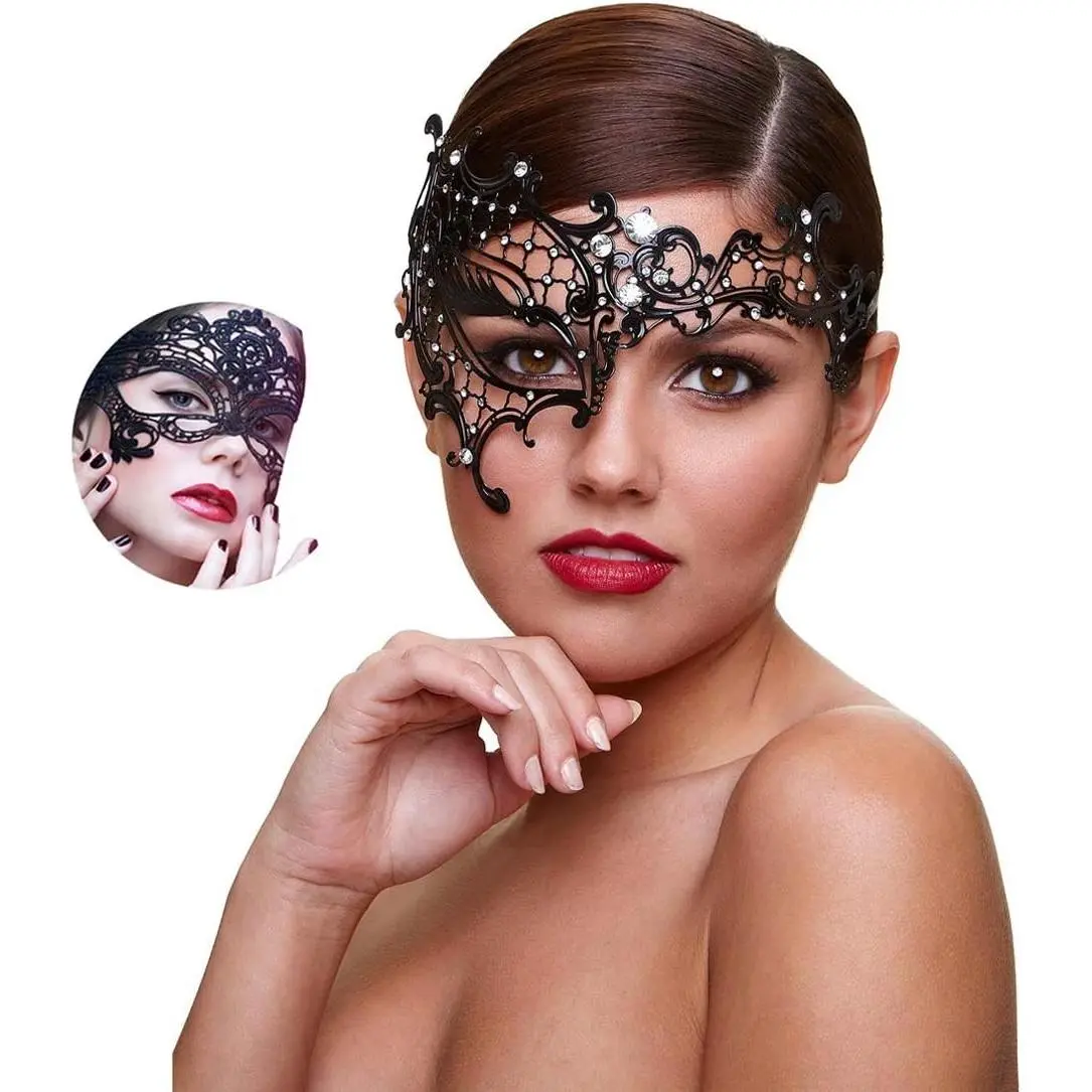 Women's Shiny Rhinestone Venetian Metal Masquerade Mask for Party Prom Ball(Gift)