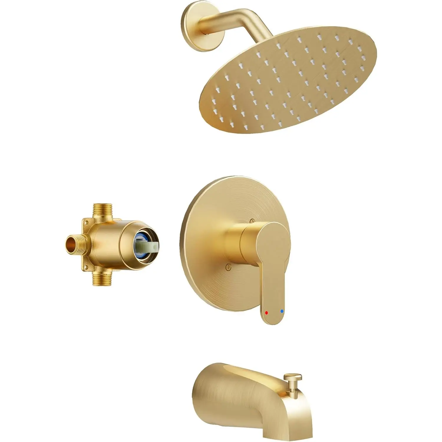 Tub Shower Faucet, Brushed  Shower Faucet Set with 6-Inch -Metal Rainfall Showerhead and Bathtub Spout, Single-Handle Tub Shower-Trim Kit Included Valve, Brushed