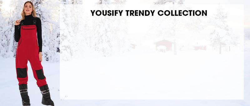 Yousify Women's Army Green Fleece Warm Overalls Winter Casual Jumpsuits with Pockets Ski Bibs Snow Pants S-2XL Basic Fitted Minimalist Sleeveless Strap Strappy Womenswear