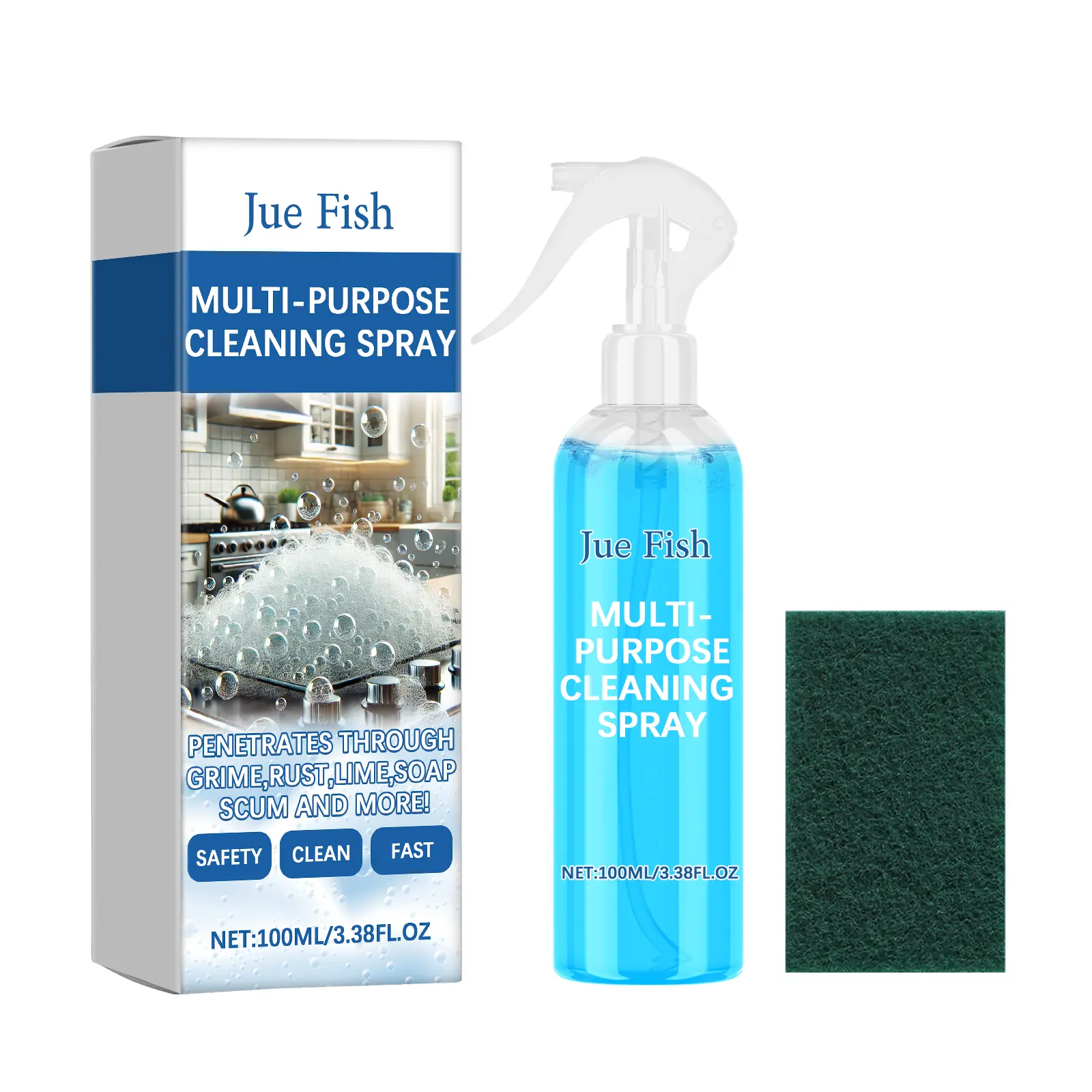 jue-fish Multi-purpose Household Foam Cleaner - Kitchen Foaming Detergent for Various Surfaces Cleaning and Odor Elimination, 3 Years