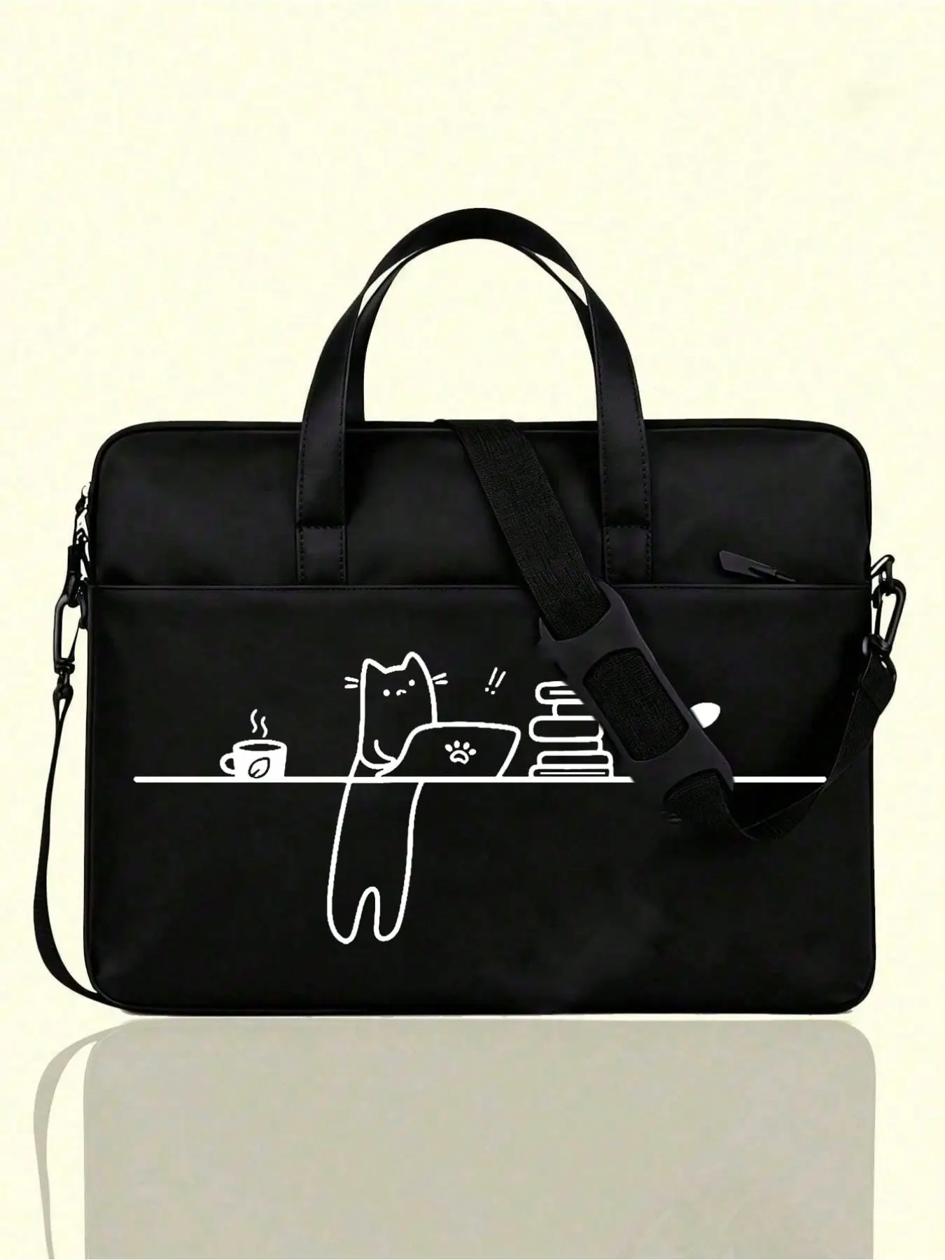 Cute Cat Print Laptop Sleeve, Soft Fabric, Adjustable Shoulder Strap, Shockproof, Multiple Pockets, Ideal for Commuting, Fits Laptops & Tablets