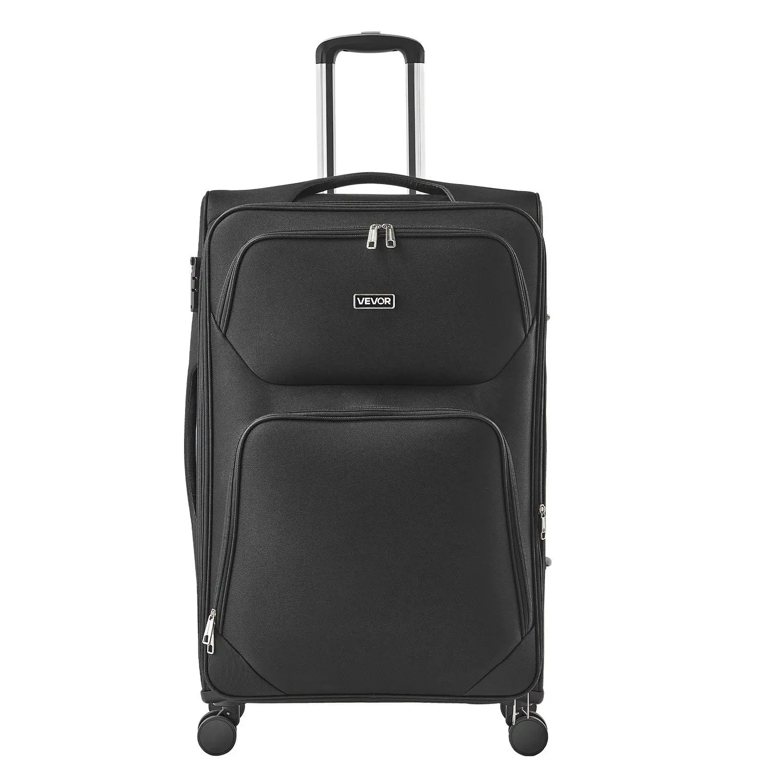 VEVOR 28-Inch Softside Expandable Checked Luggage with Spinner Wheels, Carry Handle, Twill Material, Expandable Zippered Pocket, Drawstring & TSA Lock, Lightweight Large Black Suitcase, Wheel, 28 Inch Luggage