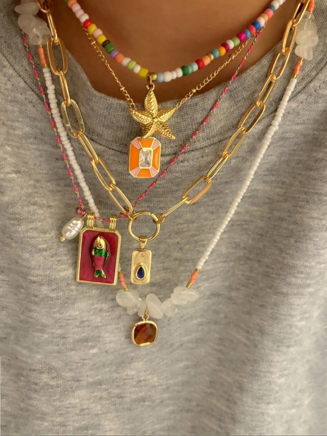 Cute Colorful Beaded Necklace, Fashionable Starfish & Fish Design Pendant Necklace for Women & Girls, Trendy All-match & Exquisite for Birthday Gift, Mothers Day Gift Ideas, Charm Necklaces